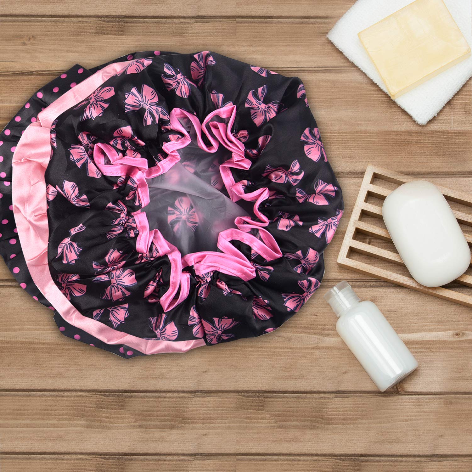 TUPARKA 3 Pack Waterproof Shower Caps - Double Layer Bathing Cap for Women & Girls | Reusable Hair Protection for Swimming, Spa, Salon & Home Use