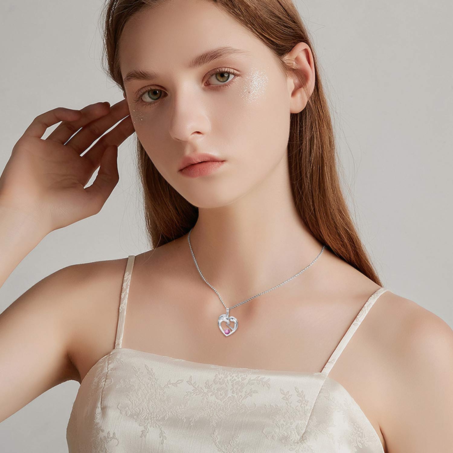 Sterling Silver Horse Necklace with Birthstone - Perfect Gift for Women | Equestrian Jewelry for Her
