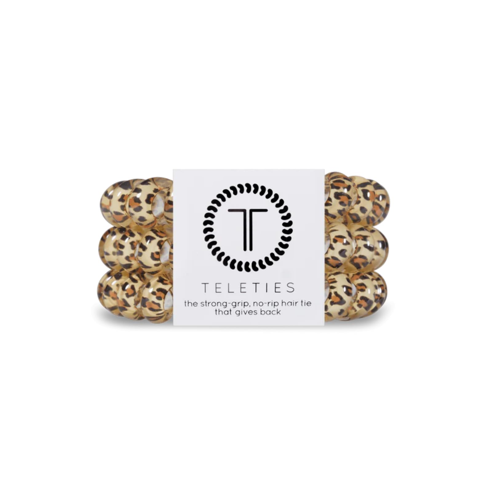 TELETIES Spiral Hair Coils for Women - No Slip Ponytail Holders, Phone Cord Hair Ties (3 Pack, Large, Leopard Print) - Strong Grip, Water Resistant, No Crease Hair Accessories for Workout, Yoga, Running & Daily Use