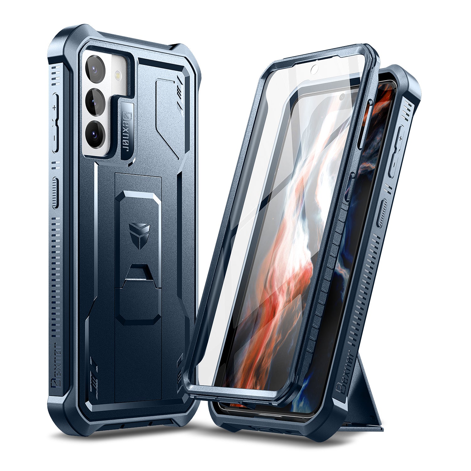 Dexnor Heavy Duty Shockproof Rugged Case for Samsung Galaxy S21 Plus with Built-in Kickstand & Screen Protector - Perfect for Outdoor, Work & Travel Protection