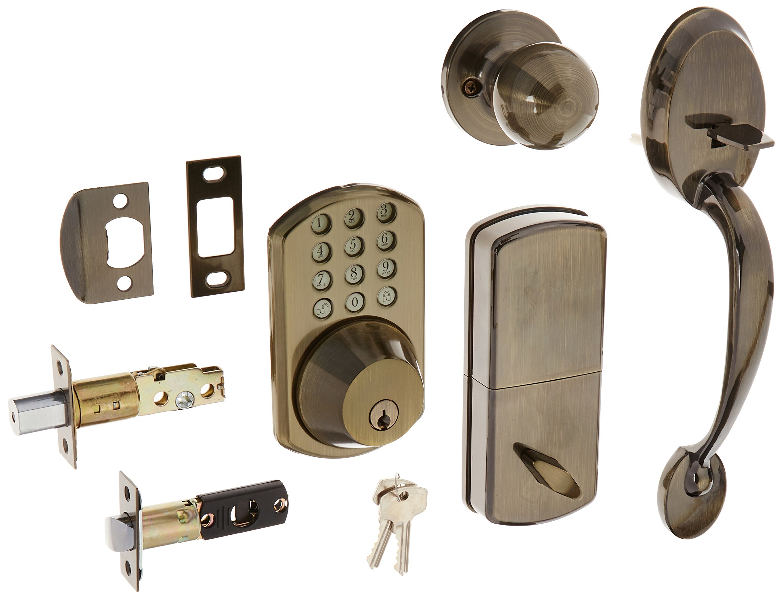 MiLocks BTF-02AQ Smart Digital Deadbolt & Passage Handle Set - Keyless Entry Keypad Door Lock for Exterior Doors in Antique Brass | Secure Home & Office Entry System