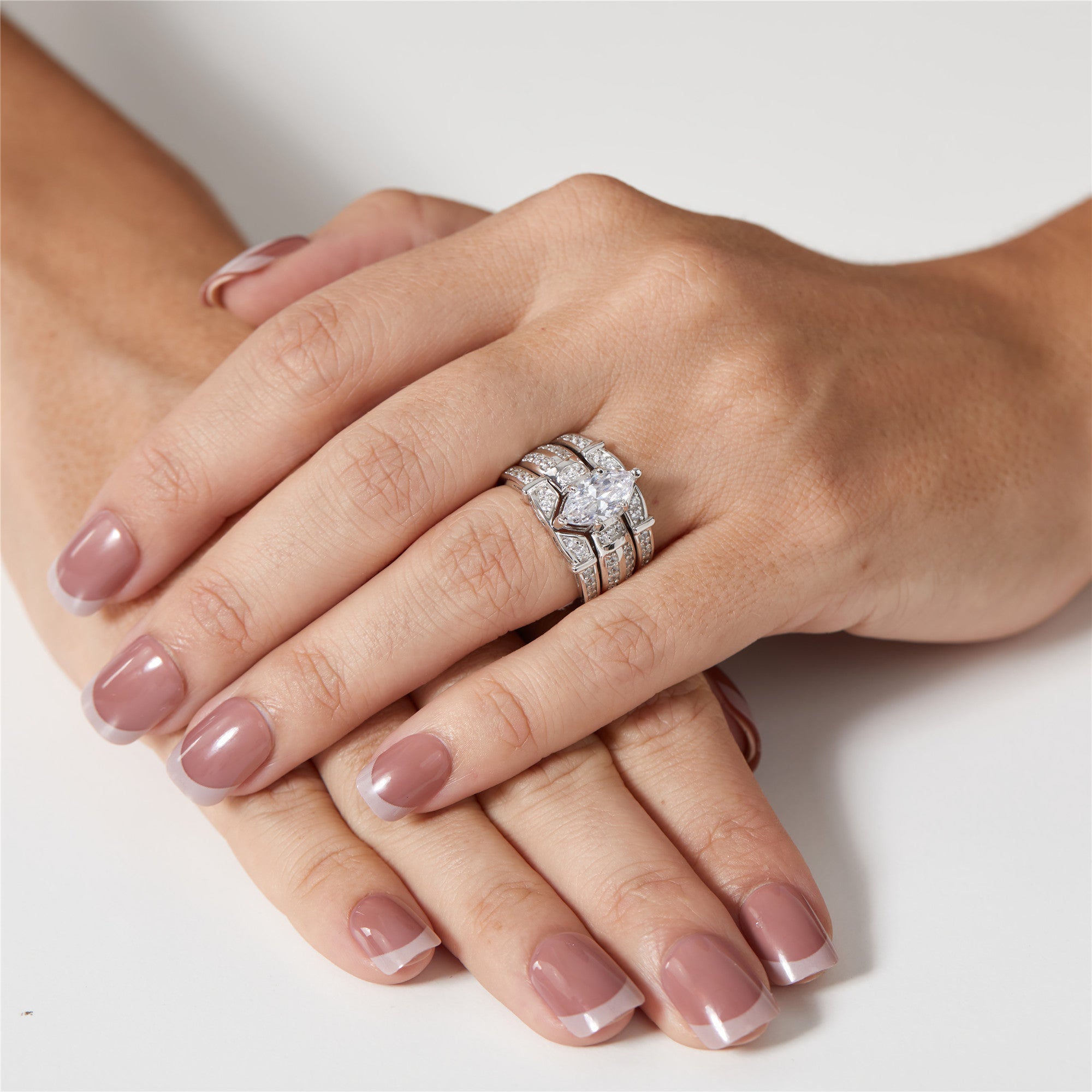 MABELLA Sterling Silver Cubic Zirconia Marquise Wedding Ring Set for Women - 3 Piece Bridal Jewelry Set, Elegant Anniversary Gift for Her, Perfect for Engagement, Wedding & Special Occasions