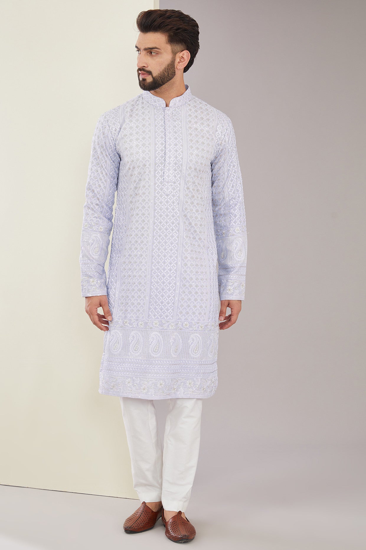 Elegant Purple Ombre Chikankari Kurta for Women - Handcrafted Indian Embroidered Tunic - Perfect for Festivals, Weddings & Casual Wear