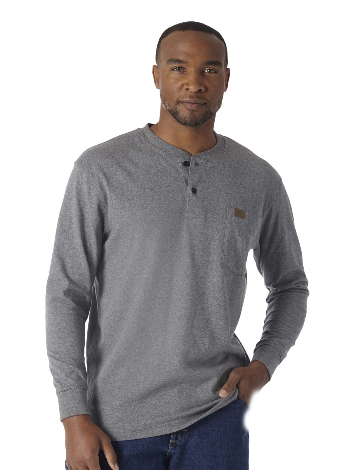 Wrangler Men's Long Sleeve Solid Henley Shirt - Comfortable Casual Button-Up Top for Outdoor Activities & Everyday Wear