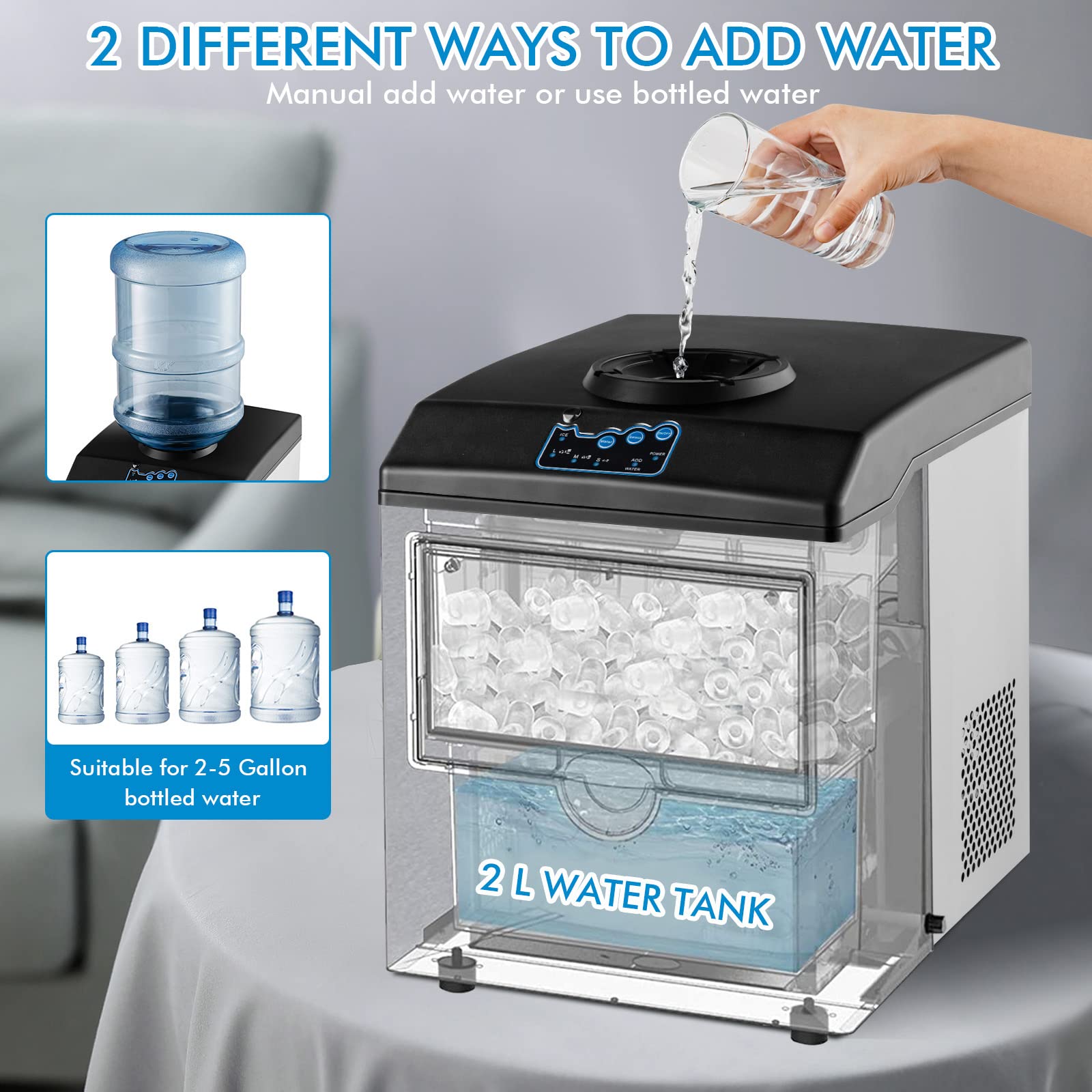 **PETSITE 2-in-1 Countertop Ice Maker & Water Dispenser – 48 LBS/Day, 3 Ice Cube Sizes, Fast 6-Minute Ice Making, Stainless Steel – Perfect for Home, Office, and Outdoor Use**