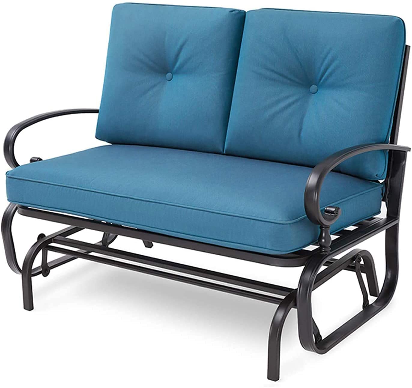 Outdoor Patio Bench Glider Swing - Steel Frame Rocking Loveseat with Thick Cushions (Peacock Blue) - Perfect for Porch, Garden & Backyard Relaxation