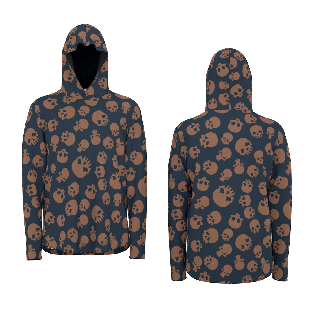Bronze Skull Print Sunscreen Sports Hoodie with Thumb Holes - UPF 50+ UV Protection for Outdoor Running, Hiking & Gym Workouts