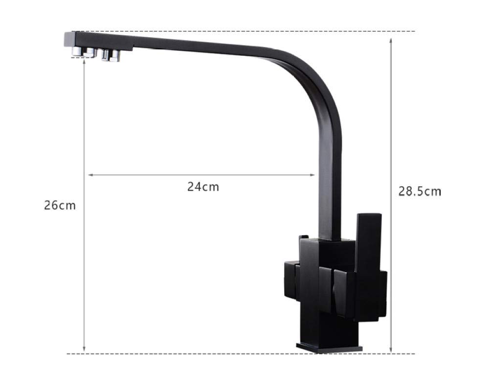 Black Square Kitchen Faucet with 360° Swivel Spout - Brass Water Filter Mixer Tap for Modern Kitchens | Perfect for Washing Dishes, Filling Pots & Cleaning Vegetables