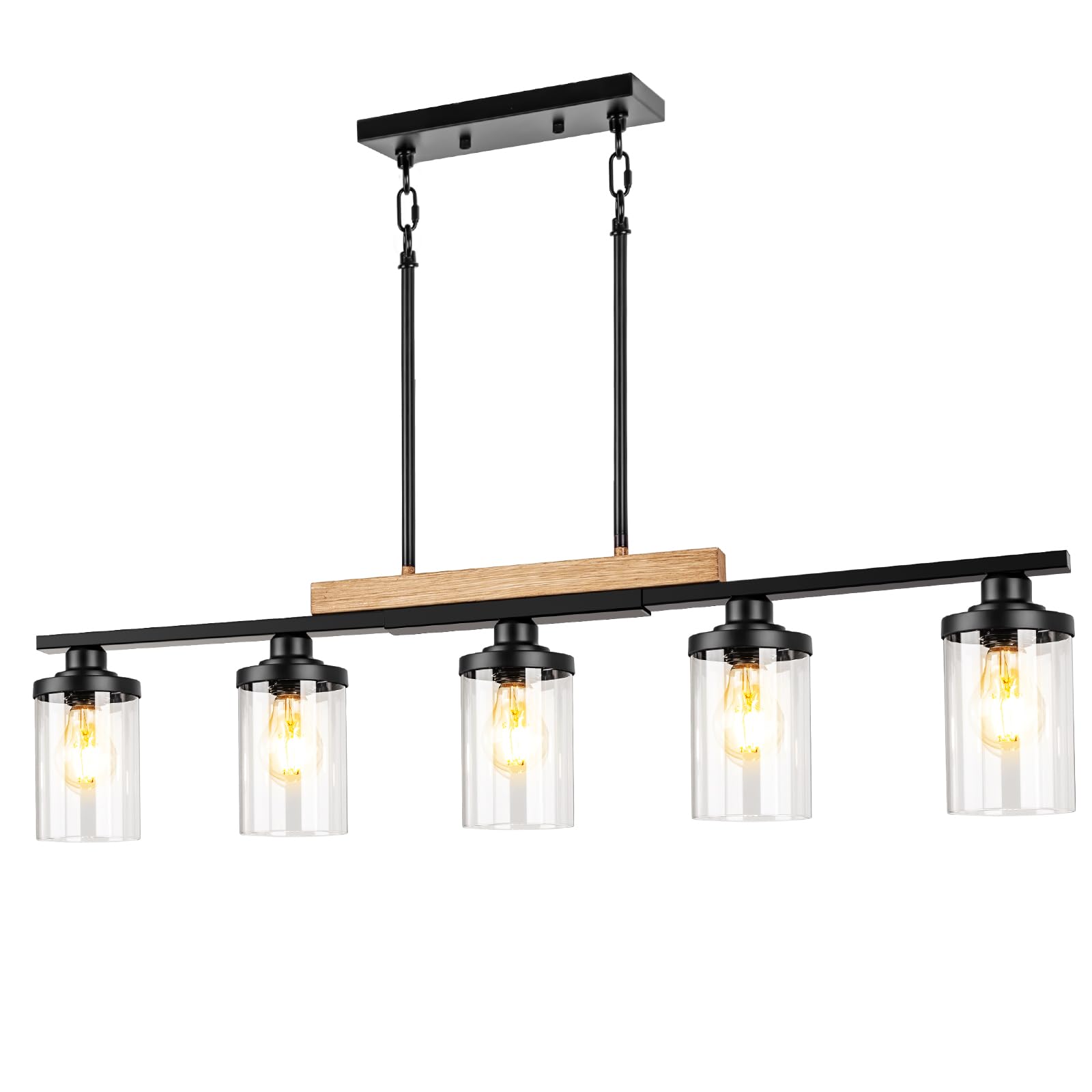 5-Light Farmhouse Kitchen Island Pendant Lighting - Adjustable Height Modern Black Chandelier for Dining Room, Table & Sloped Ceiling | Perfect for Rustic Kitchens, Open Concept Dining Areas & Farmhouse-Style Homes