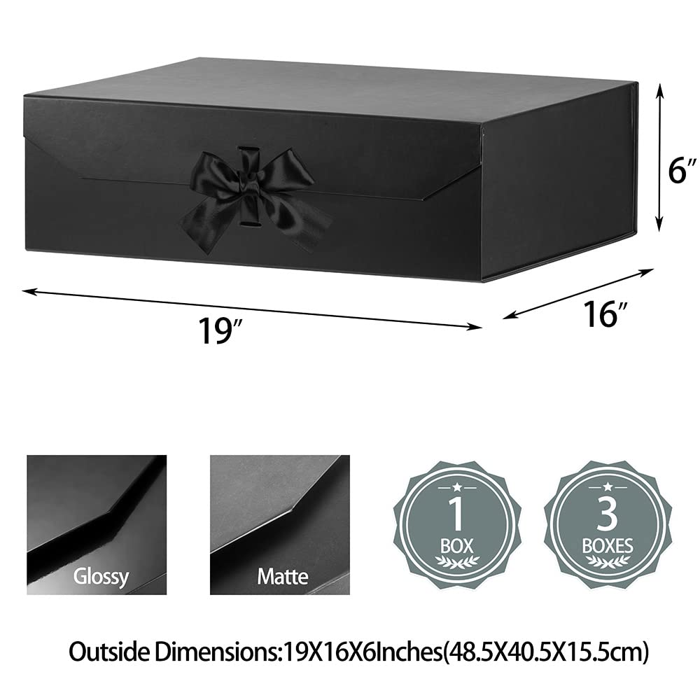 Extra Large 19x16x6 Inches Matte Black Gift Box with Magnetic Closure & Ribbon - Perfect for Groomsman Proposals, Wedding Gowns & Special Occasions - Elegant Rectangle Collapsible Gift Packaging for Weddings, Anniversaries & Luxury Presents