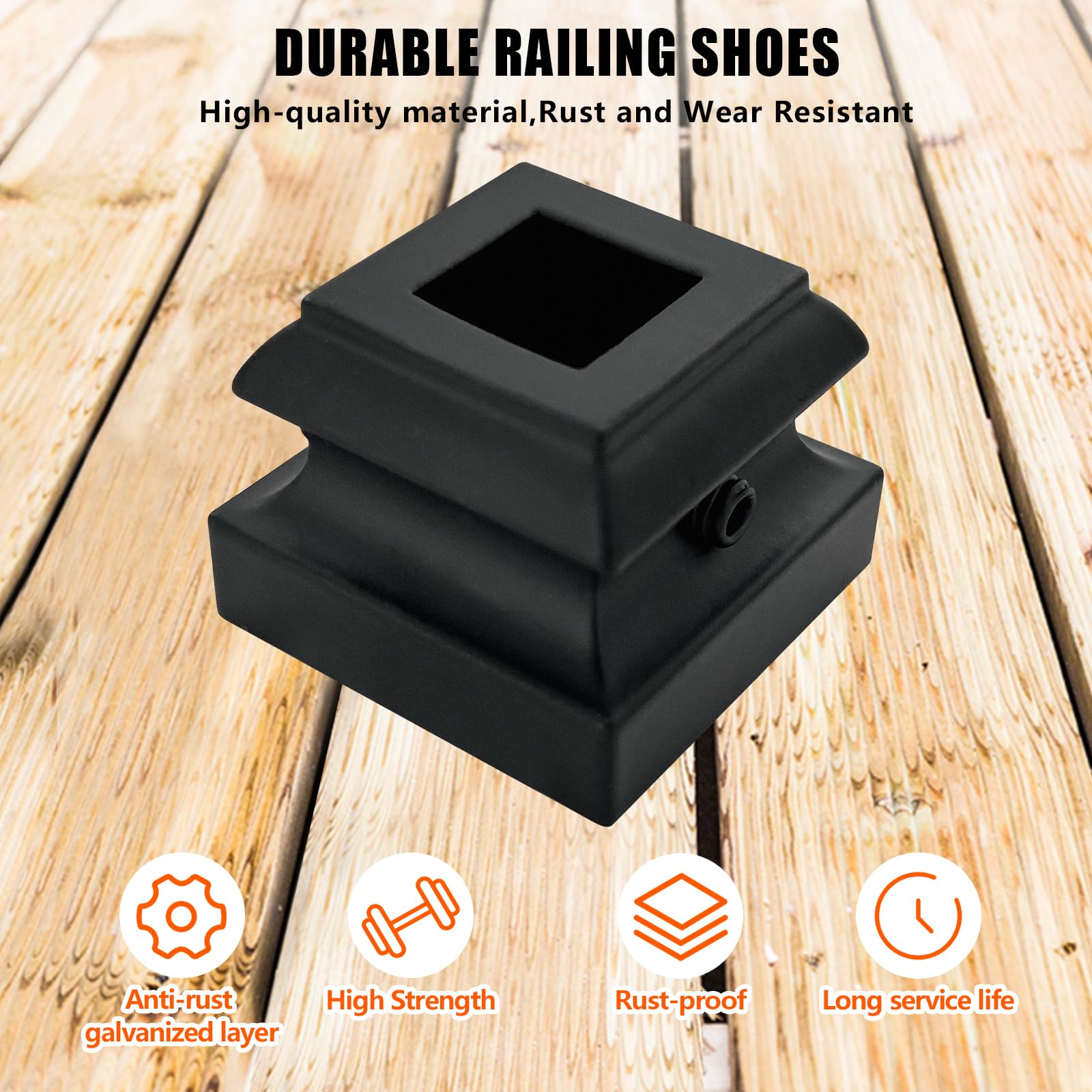 10-Pack Satin Black Wrought Iron Baluster Shoes - 1/2 Inch Square Aluminum Alloy Staircase Leveling Shims for Interior Railings | Perfect for Home Stair Renovation & DIY Handrail Installation