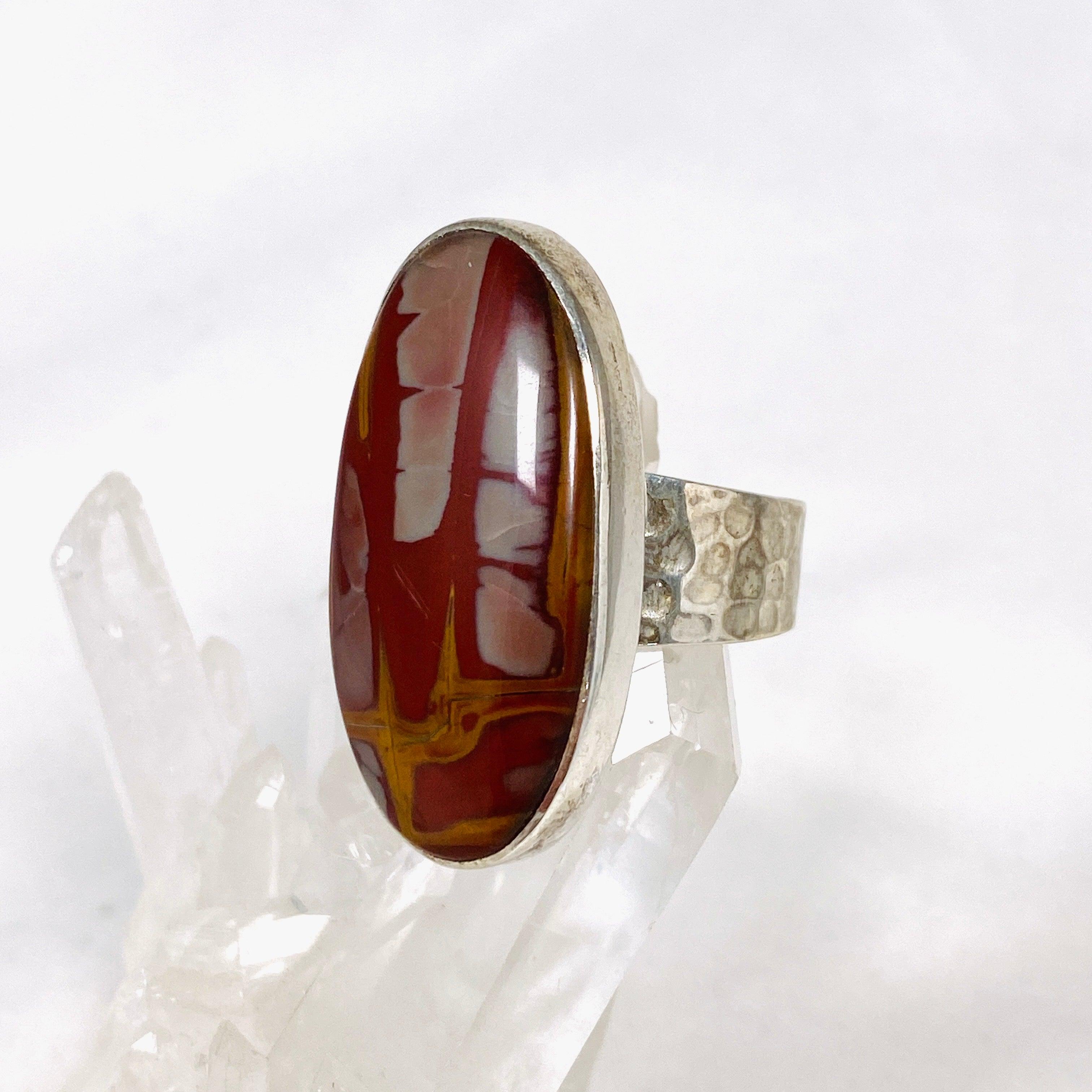 Pilbara Noreena Jasper Oval Hammered Band Ring - Size 9 - KRGJ2219 - Handmade Boho Jewelry for Women - Perfect for Everyday Wear & Special Occasions