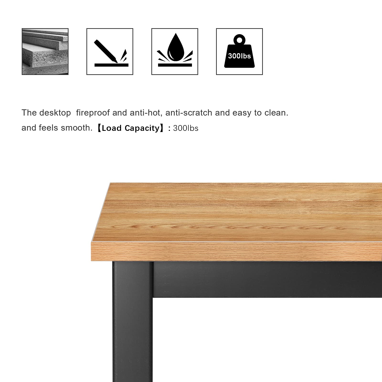 SogesHome 55 Inch Computer Desk - Sturdy Office Desk with Large Work Surface, Home Office Workstation & Writing Table in Teak Finish - Perfect for Remote Work, Gaming & Study Spaces