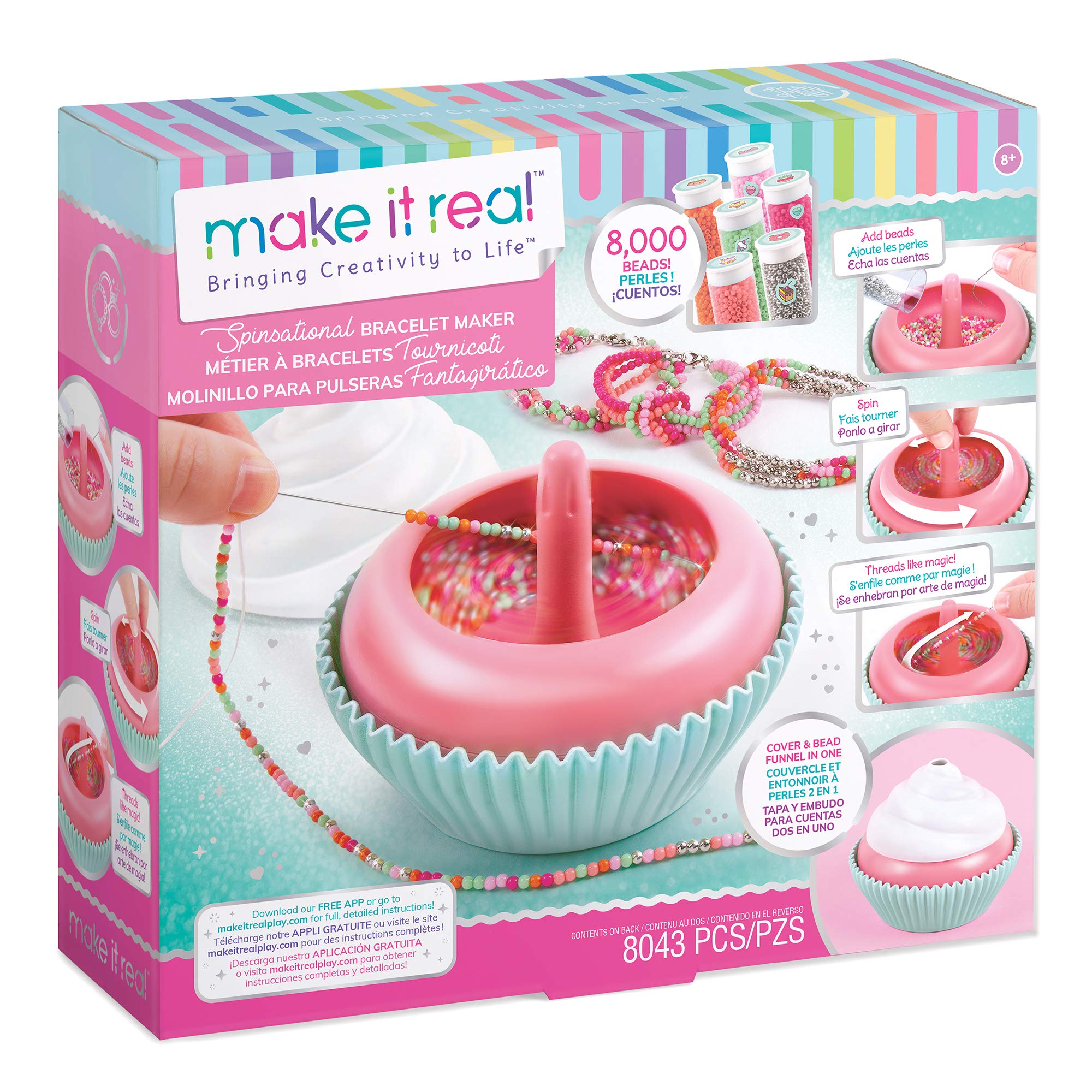 Make It Real Sweet Swirls Spinsational Bracelet Maker Kit - DIY Friendship Bracelet & Jewelry Making Set for Teens & Kids - Includes Bead Spinner, Colorful Beads, Elastic Cord & Stickers - Create 20+ Unique Bracelets - Perfect for Birthday Gifts, Party Favors & Craft Projects