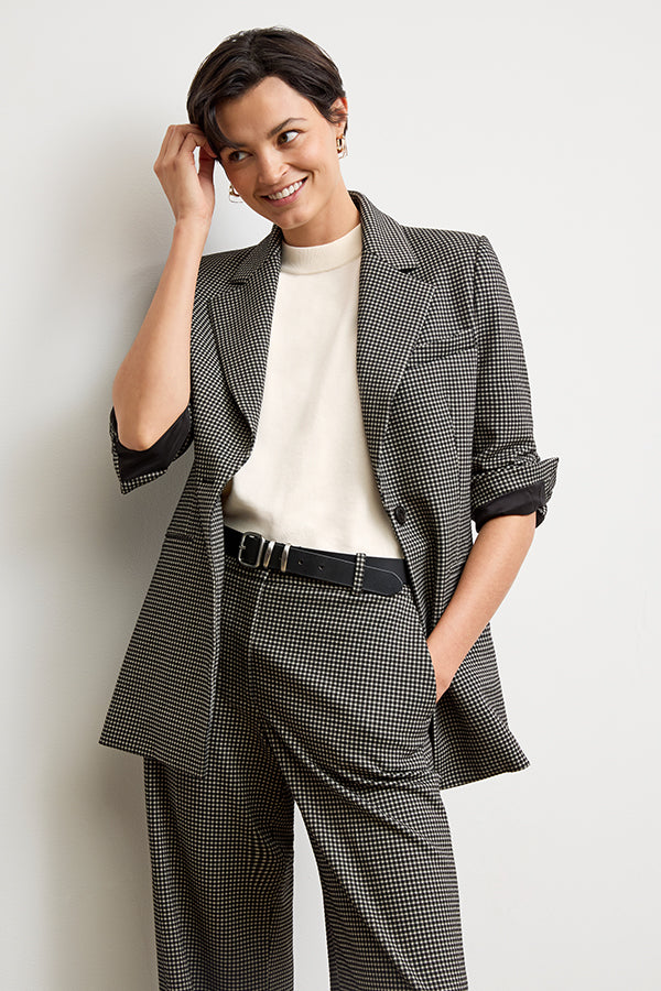 Tinsley Wide Leg Pants for Women - Soft Knit Suiting Fabric with Classic Check Pattern | Office Wear & Casual Outfits
