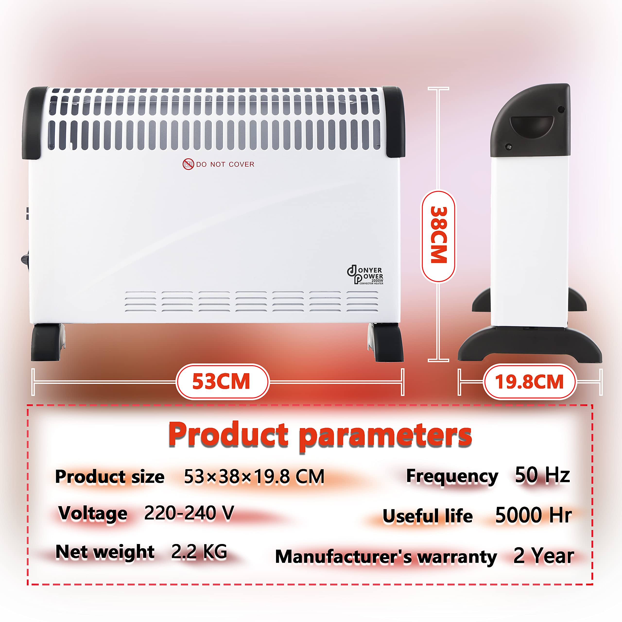 DONYER POWER 2000W Convector Radiator Heater with Adjustable Thermostat - Fast & Quiet Room Heating for Home, Office, Bedroom - Energy Efficient Space Heater for Winter & Cold Weather