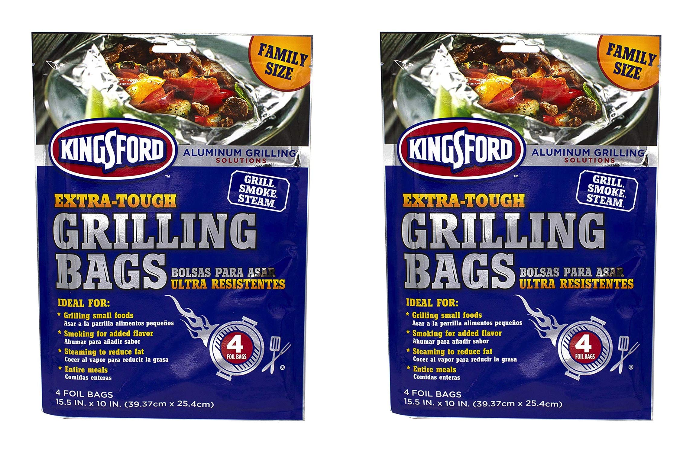 Extra Tough Aluminum Grill Bags - Lock in Flavors & Easy Cleanup - Recyclable Disposable 15.5x10 Inch (4 Pack) - Perfect for BBQ, Camping & Outdoor Cooking - Silver