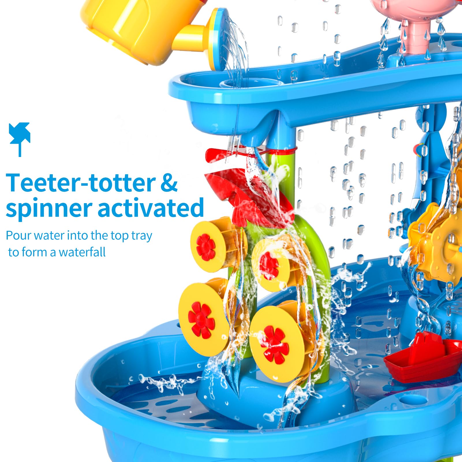 Lucky Doug 3-Tier Sand and Water Play Table for Toddlers - Outdoor Beach Toys for Kids Ages 3-7 | Boys & Girls Sandbox Activity Center for Backyard, Park & Beach Playtime