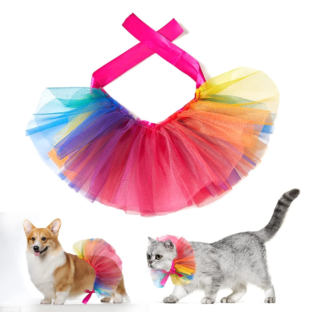 Rainbow Pet Costume for Small & Medium Dogs & Cats - Pride Princess Dress, Christmas Tutu, Fancy Multicolor Collar - Perfect for Birthday Parties, Pride Events & Holiday Celebrations (Large)