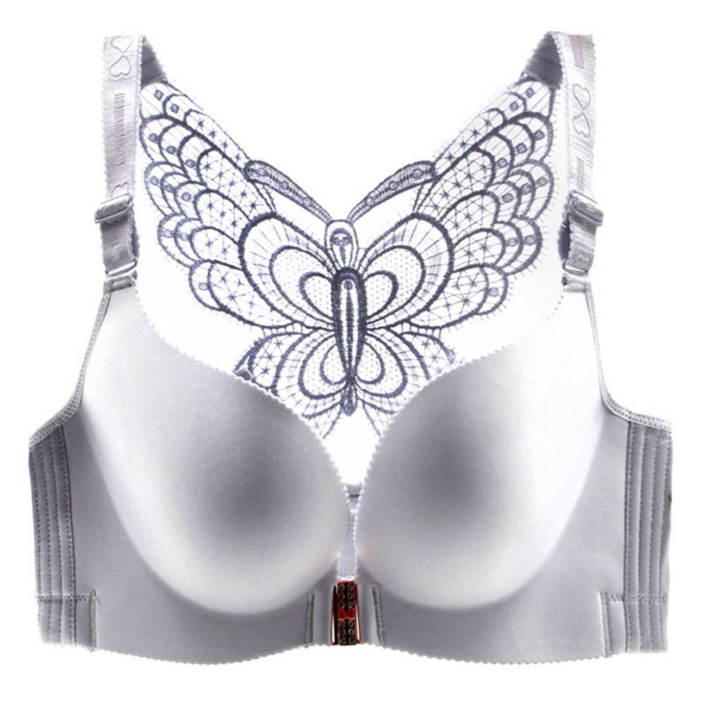Women's Plus Size Wireless Push-Up Bra - Front Button Back Butterfly Design No Underwire Comfort for Everyday Wear | Perfect for Work, Yoga & Lounge