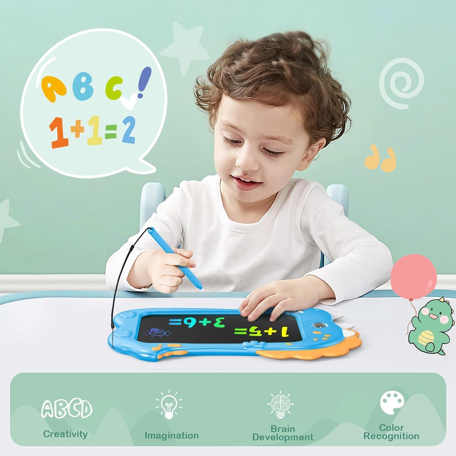 Kizmyee 8.5 Inch LCD Writing Tablet for Kids - Doodle Board & Drawing Pad for Boys Girls Ages 3-6 | Erasable Digital Sketch Board for Toddler Learning, Travel, School & Home Play | Fun Dinosaur Themed Educational Toy