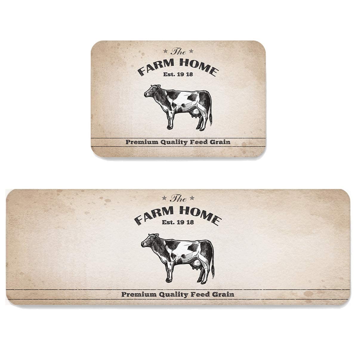 Anti-Fatigue Kitchen Rugs and Mats Set - 2 Piece Non-Slip Waterproof Cow Print Runner with Soft Cushioning for Comfortable Standing - Perfect for Farmhouse Style Kitchens, Cooking Areas and High-Traffic Spaces
