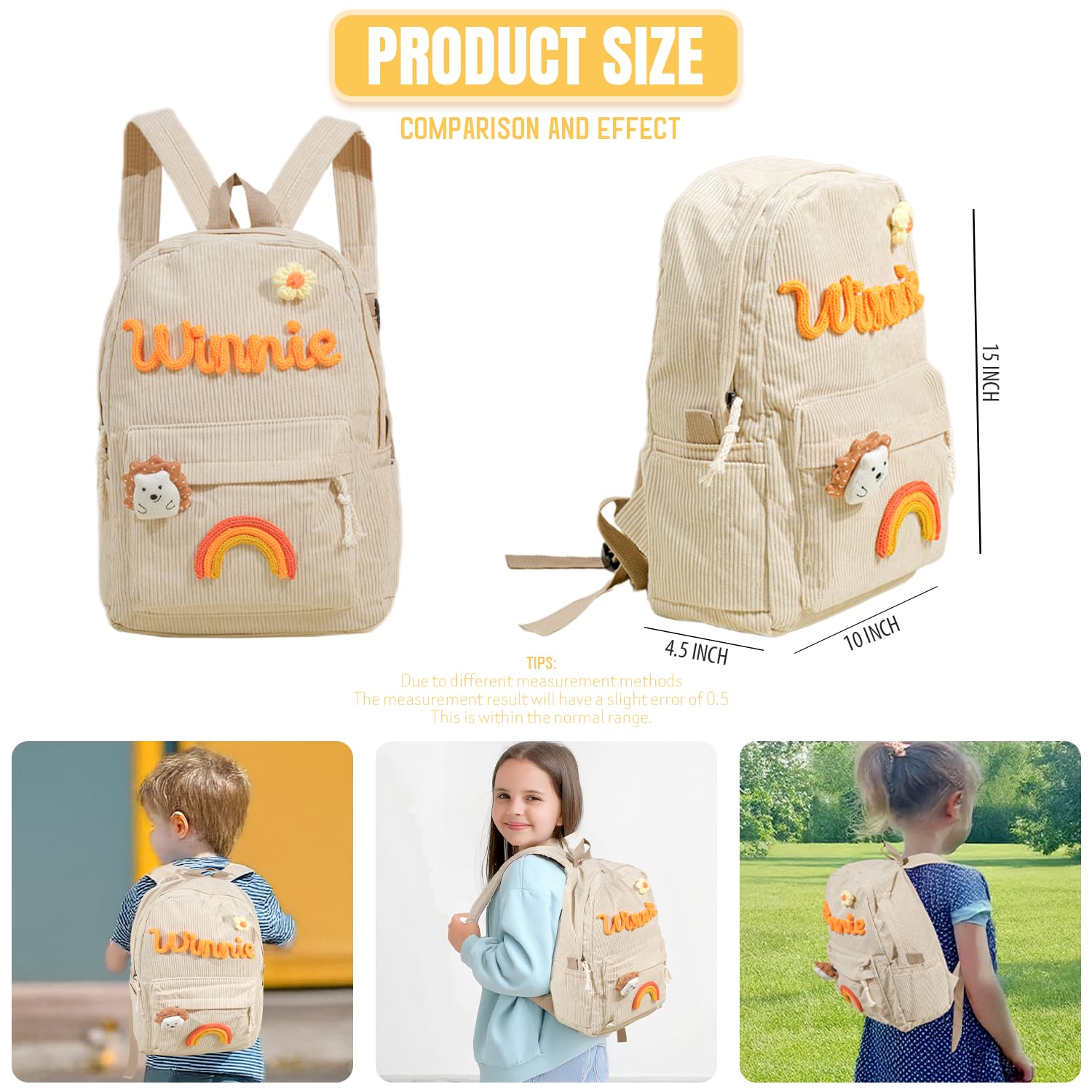 Custom Kids Name Corduroy Backpack - Personalized Shoulder Bag for School, Travel & College | Lightweight Laptop Daypack for Boys & Girls