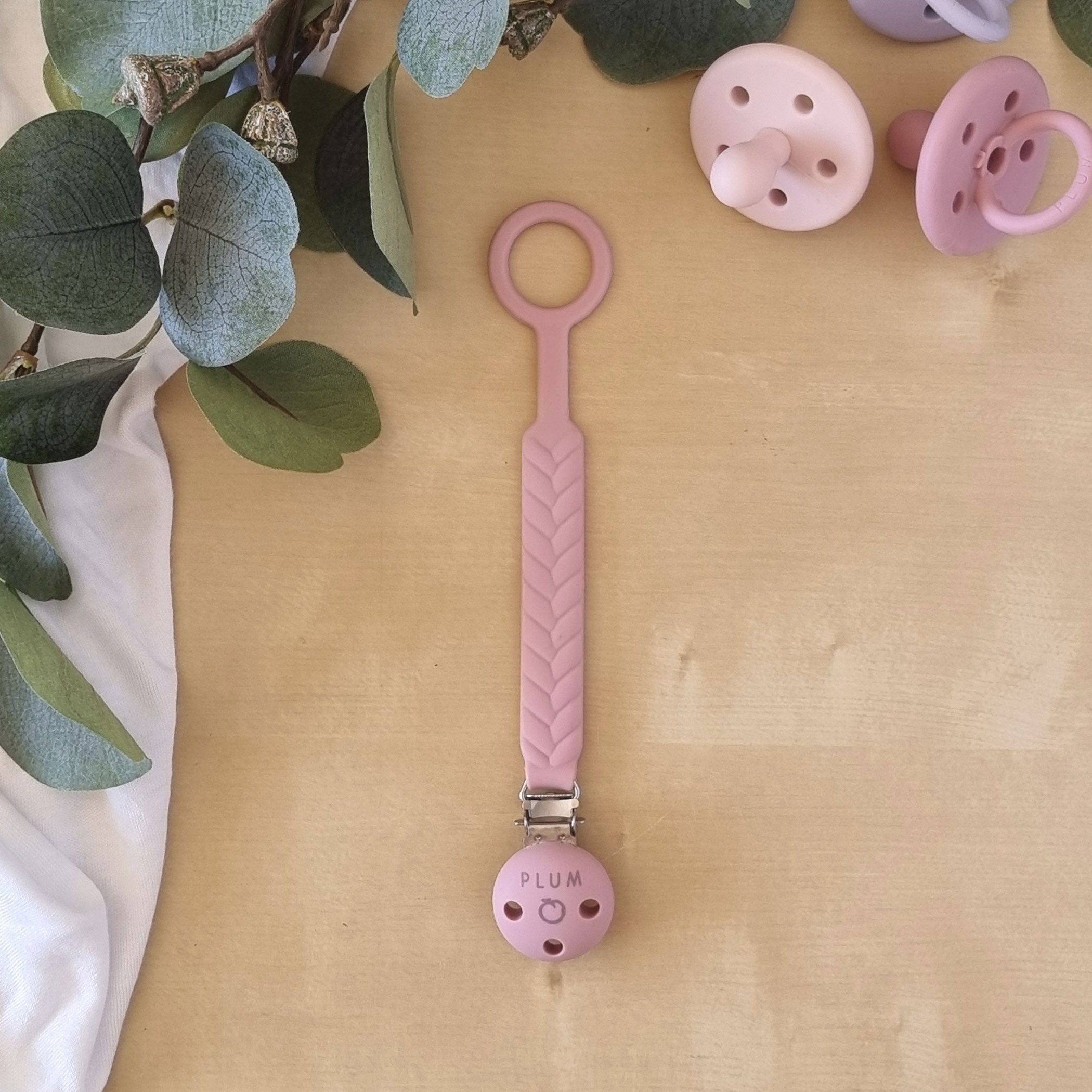 PLUM Silicone Soother Connectors Bundle - Berry & Olive Pacifier Clips for Baby | Secure & Safe for Strollers, Car Seats & On-the-Go Use