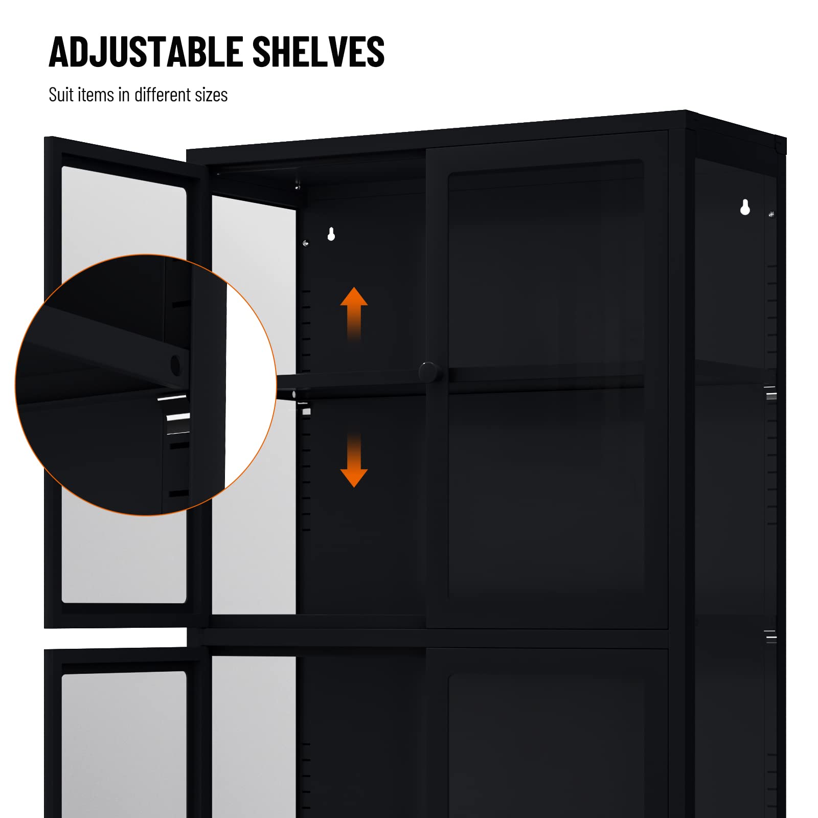 CuisinSmart 4-Tier Glass Display Cabinet with Adjustable Shelves - Modern Black Steel Storage Bookcase for Living Room, Office & Home Decor - Perfect for Showcasing Collectibles, Books & Decorative Items