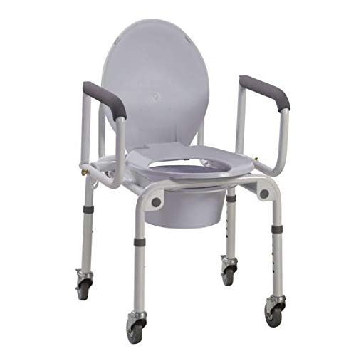 Drive Medical Steel Drop Arm Commode with Wheels & Padded Arms - Adjustable Height Bedside Toilet Chair for Elderly & Disabled - Home Care & Mobility Aid (Pack of 1)