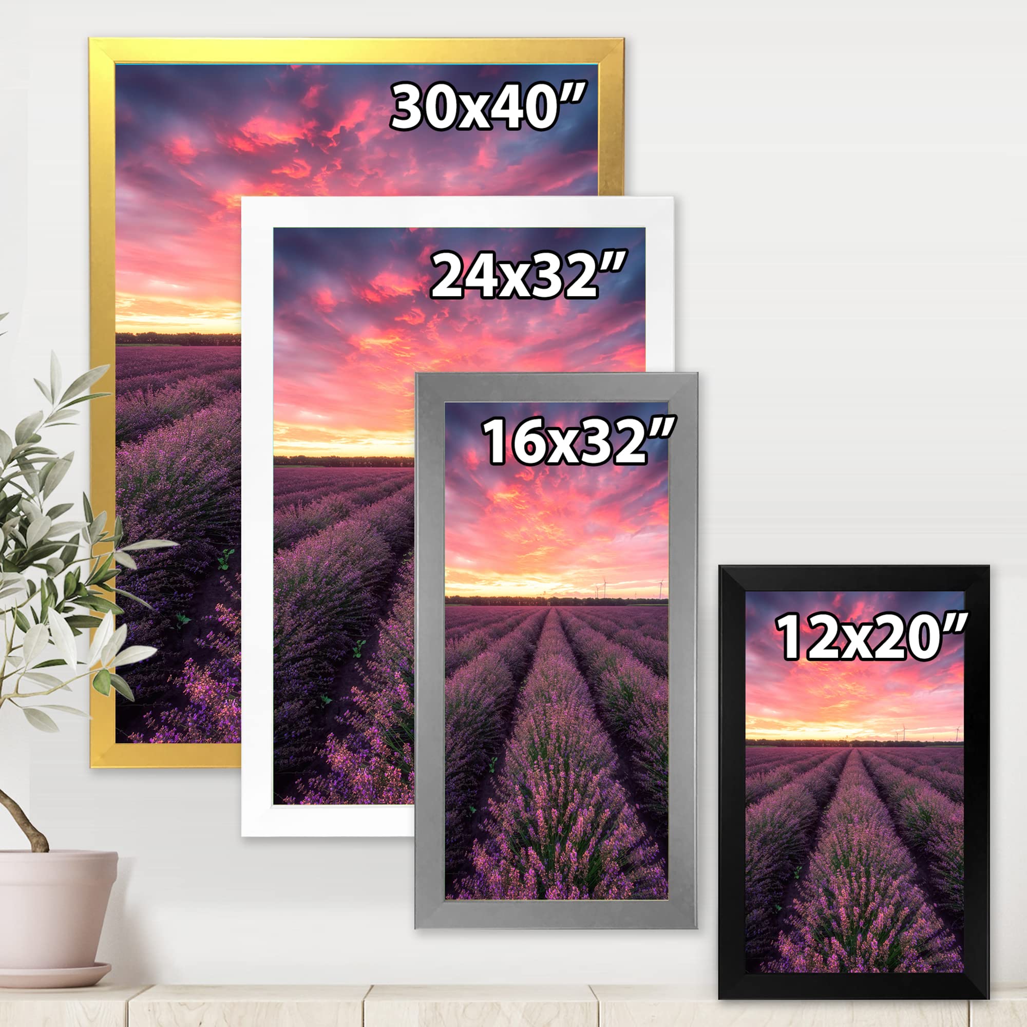 DesignQ Sunrise & Dramatic Clouds Over Lavender Field XIV Framed Canvas Wall Art - Perfect for Farmhouse, Living Room, Bedroom & Office Decor
