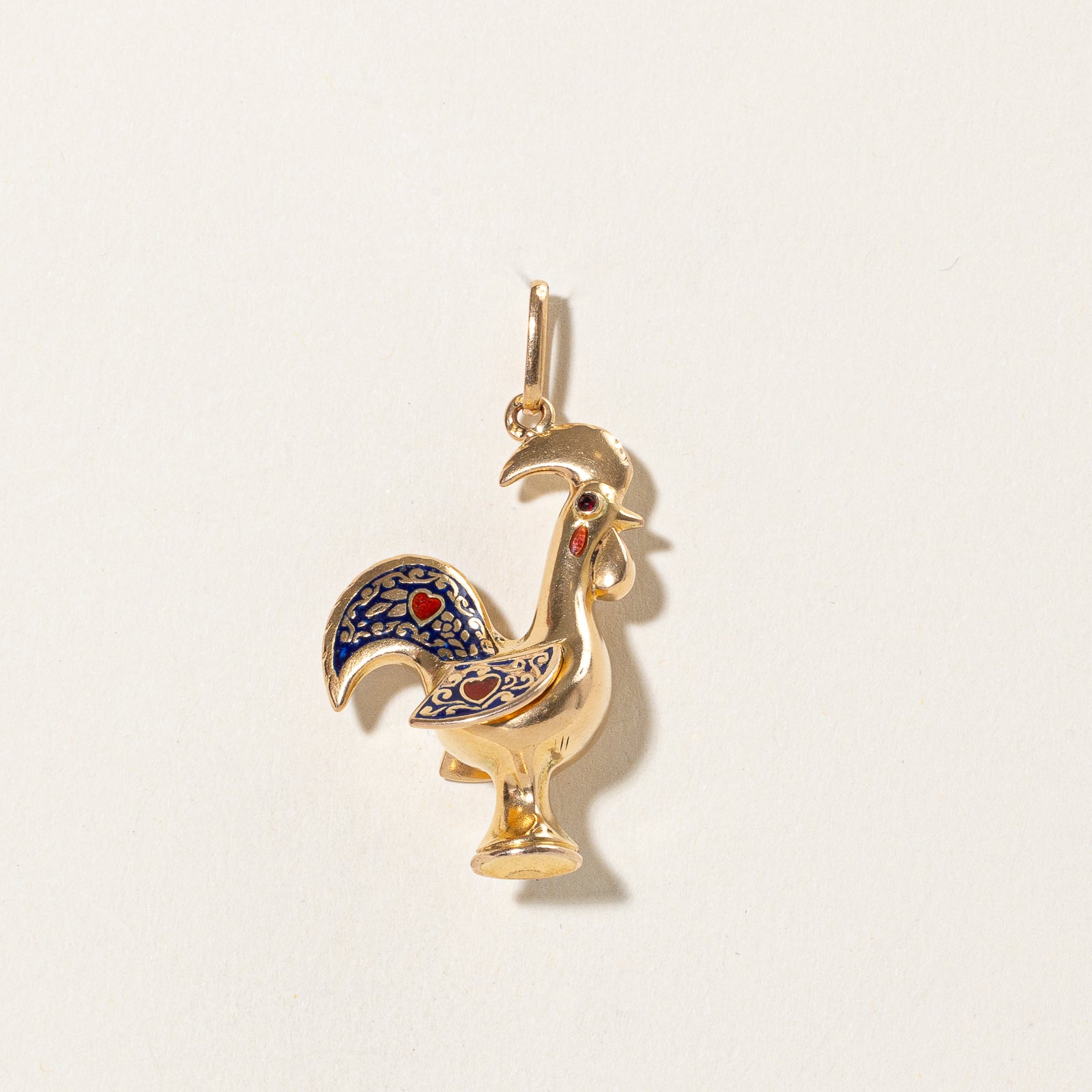 Vintage Portuguese Red Glass & Enamel Rooster Charm - Handmade Jewelry Pendant for Necklace, Bracelet - Perfect Gift for Collectors & Home Decor