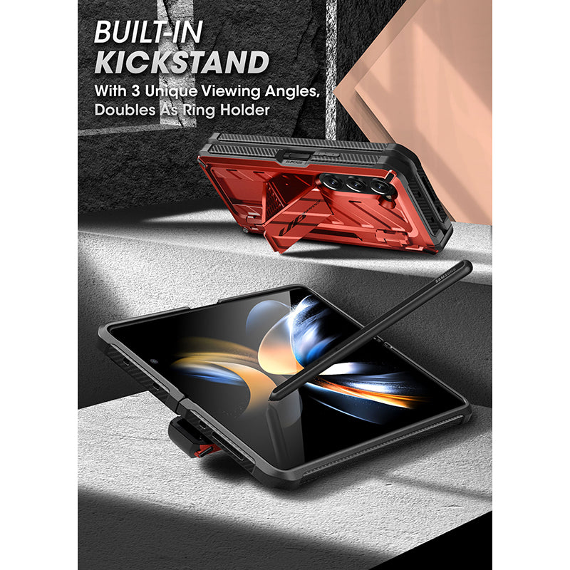 Samsung Galaxy Z Fold 5 Unicorn Beetle PRO Heavy Duty Rugged Case with S Pen Holder - Shockproof Protective Cover for Foldable Phone (Metallic Red) - Perfect for Outdoor Adventures, Work & Travel