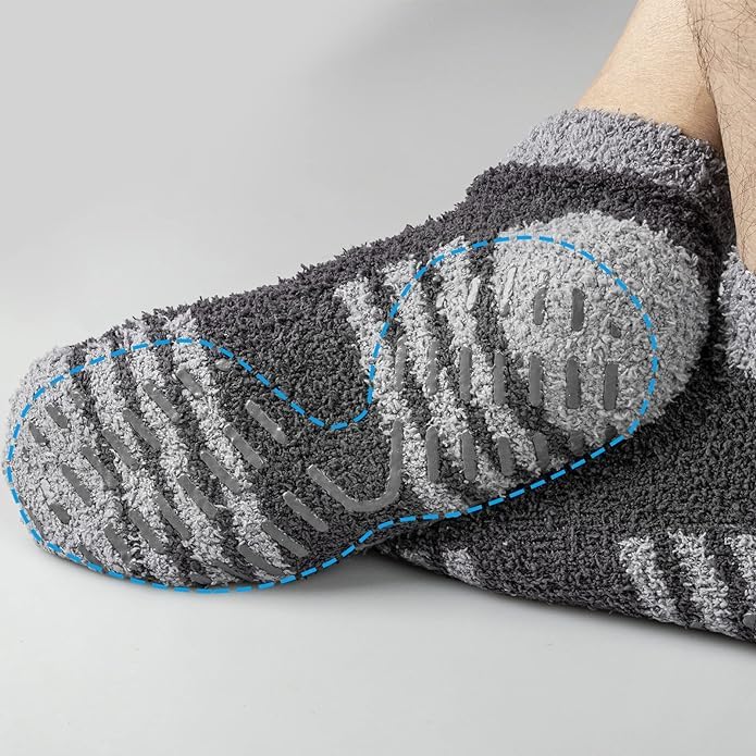 **Men's Fuzzy Fluffy Slipper Socks - Cozy Non-Slip Ankle Socks for Home, Hospital & Indoor Use - 5 Pairs - Perfect for Relaxing & Comfort**