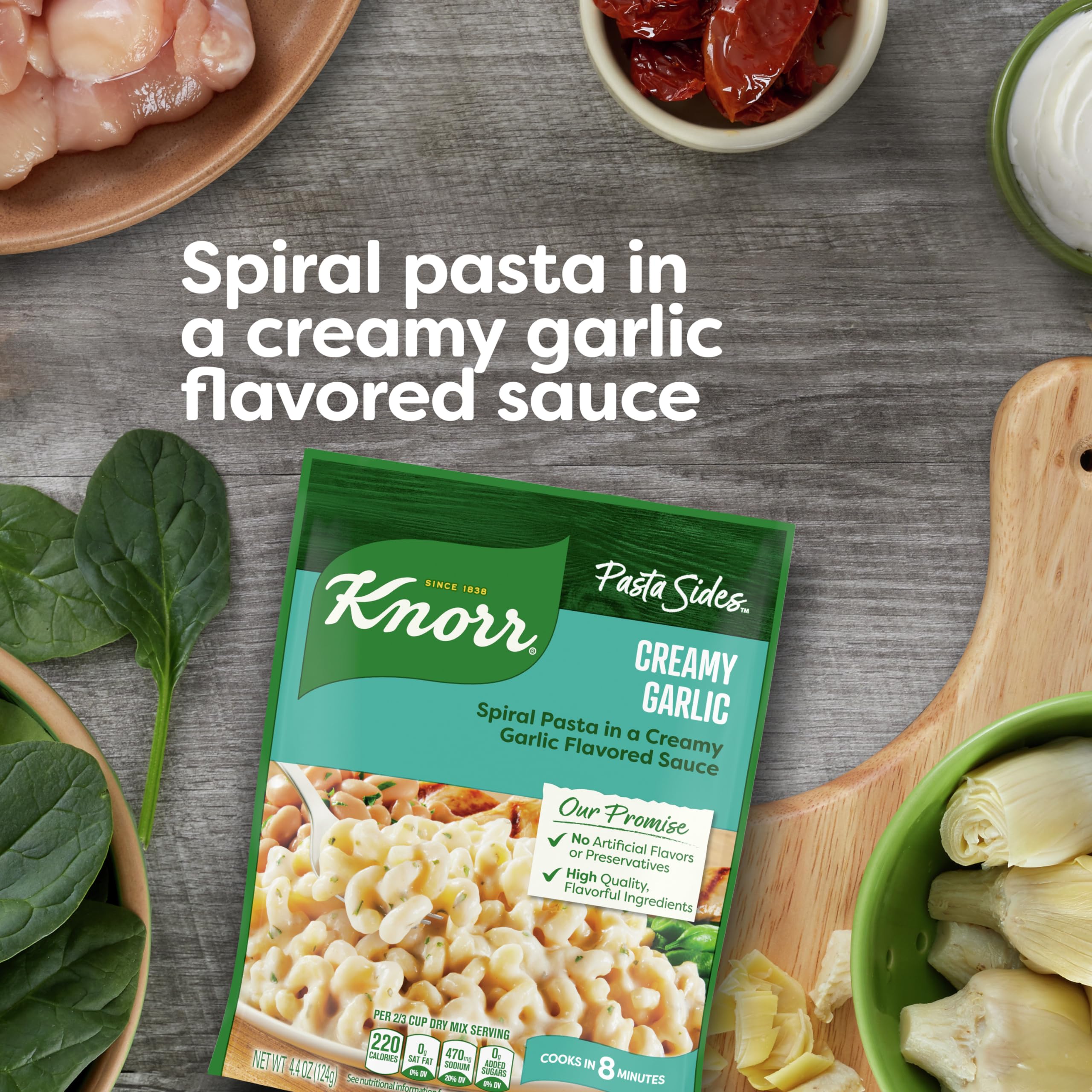 Knorr Pasta Sides Creamy Garlic - Quick & Easy Pasta Side Dish (4.4 oz) | No Artificial Flavors or Preservatives | Perfect for Weeknight Dinners & Family Meals