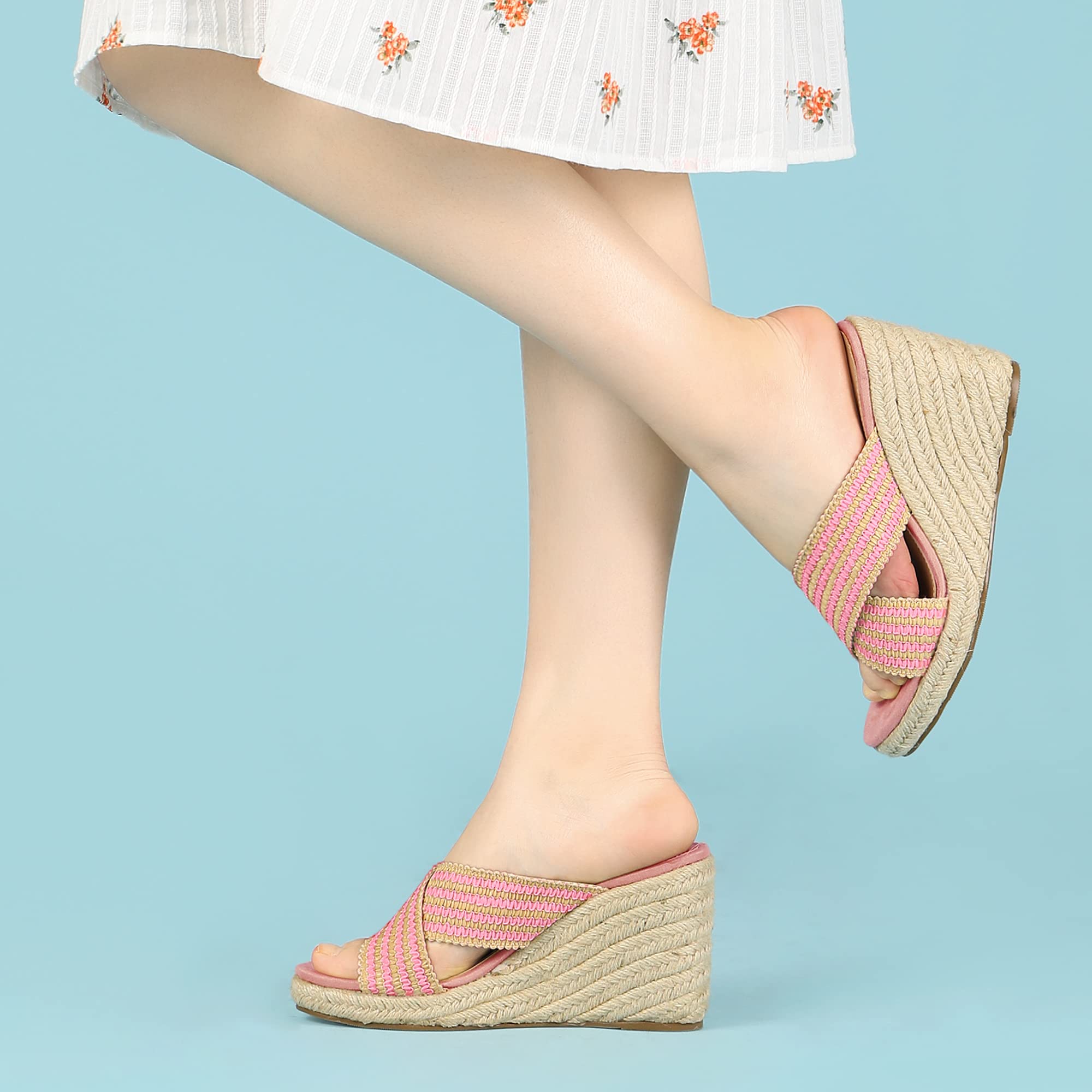 Allegra K Women's Espadrilles Wedge Sandals - Comfortable Slip-On Summer Shoes for Beach, Vacation & Casual Outings