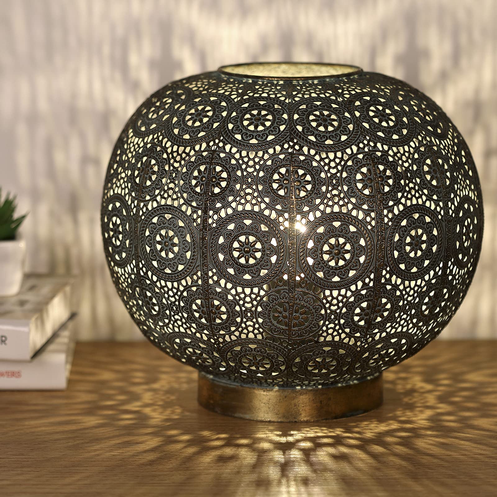 Handmade Moroccan Mosaic Table Lamp - Vintage Boho Metal Desk & Bedside Lamp with 9.84