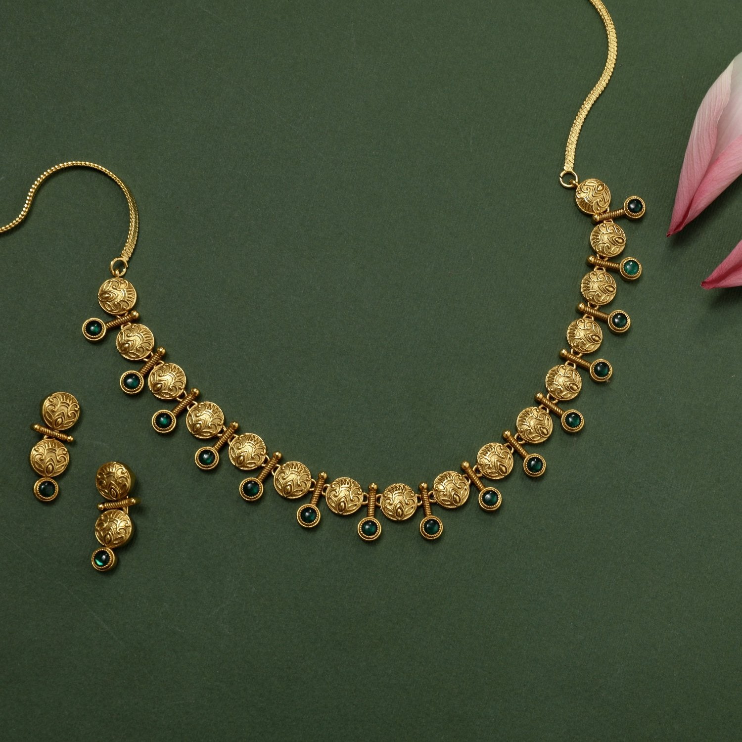 Samara Antique Green Kempu Necklace Set | Handmade Indian Jewelry for Women | Perfect for Weddings, Parties & Ethnic Fashion
