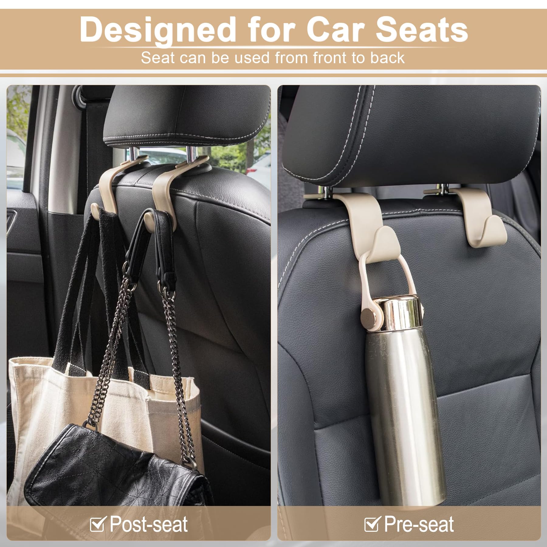 LivTee 4-Pack Car Seat Headrest Hooks - Durable Auto Seat Hook Organizers for Purse, Coat, Umbrella & Grocery Bag Storage - Perfect for Road Trips, Shopping & Daily Commute