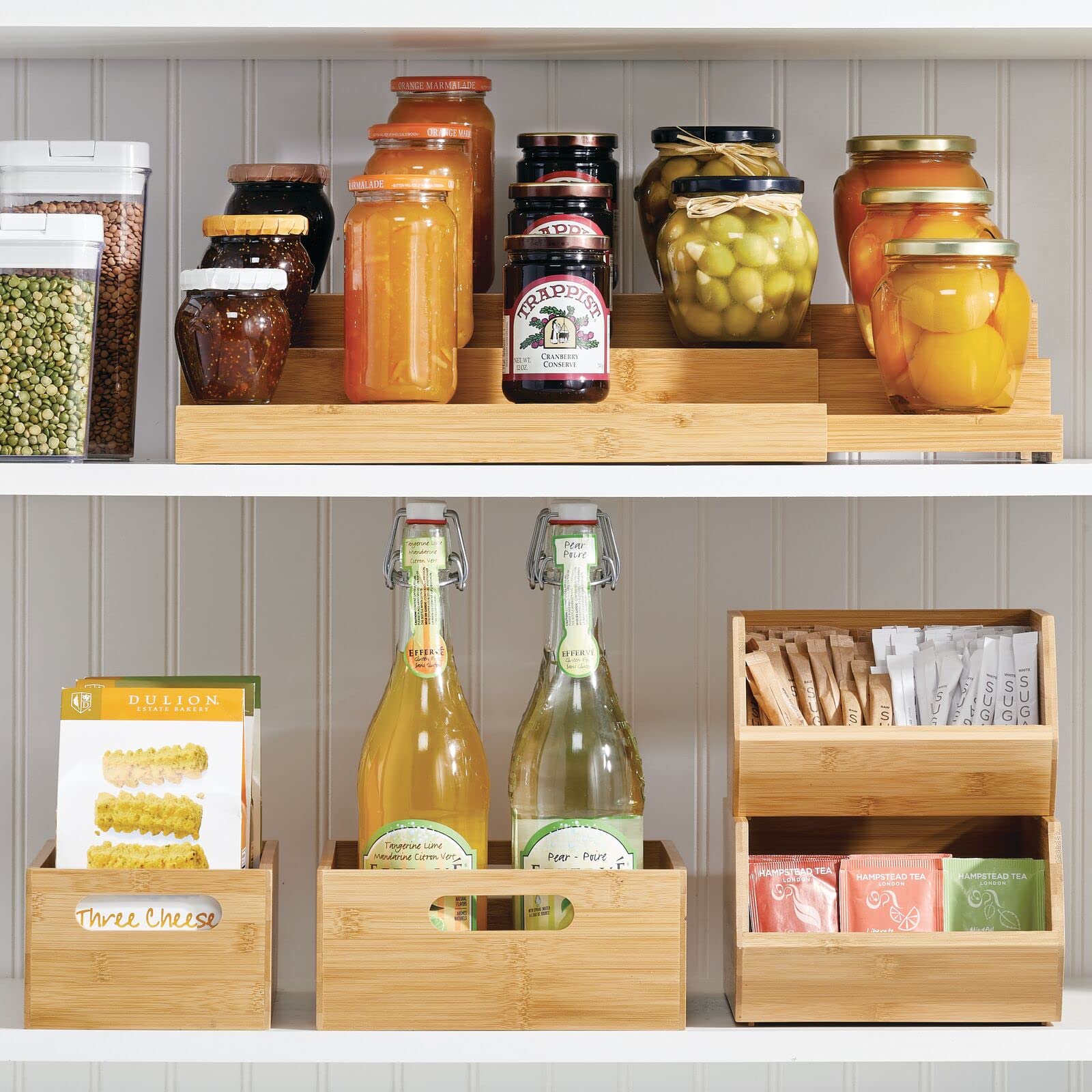 mDesign 3-Tier Bamboo Spice Rack Organizer - Adjustable & Expandable Kitchen Cabinet Storage for Spice Jars - Countertop & Pantry Shelf Organizer - Natural Echo Collection - Perfect for Small Spaces & Spice Organization
