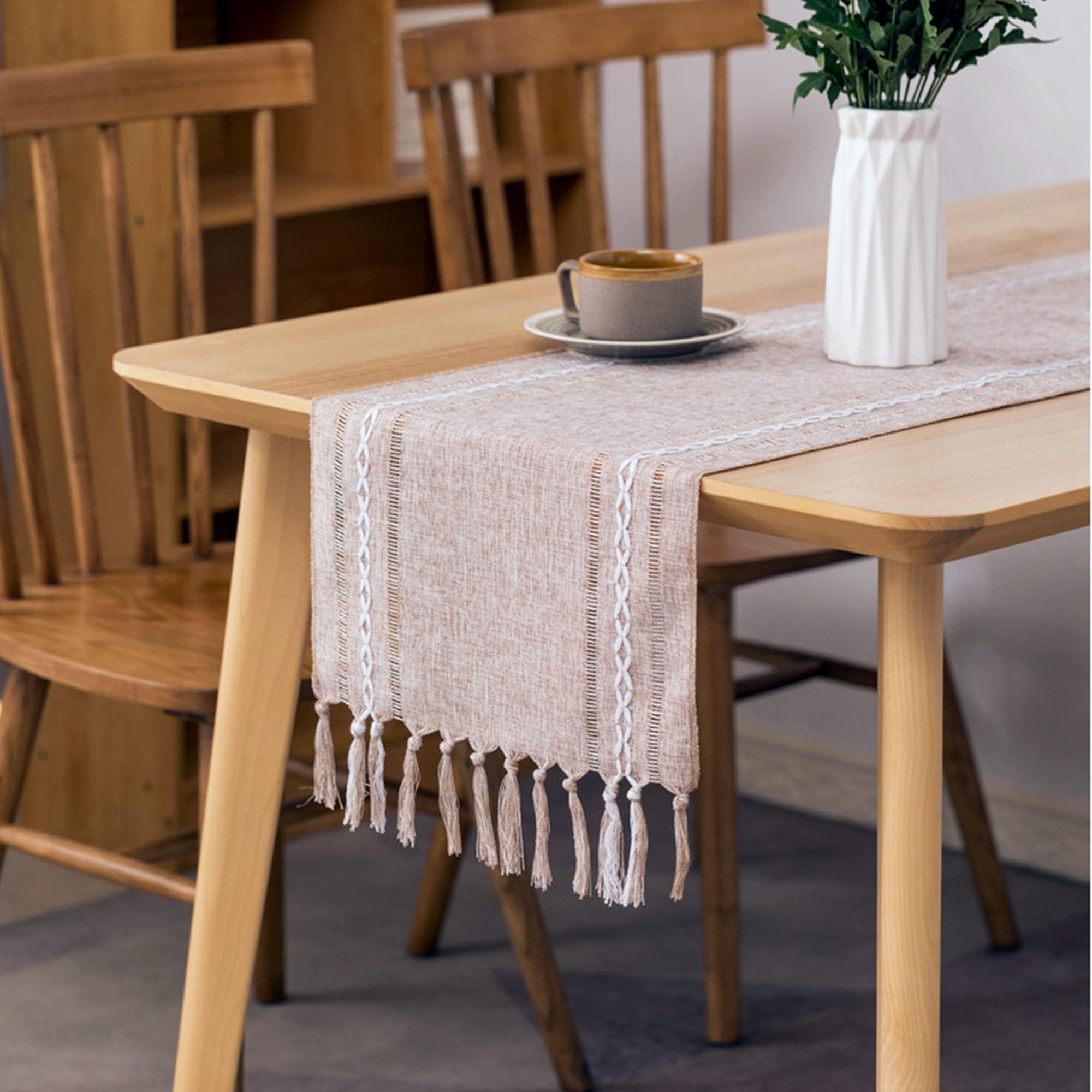 Rustic Brown Braided Table Runner with Tassels - Farmhouse Dining Decor for Kitchen & Party