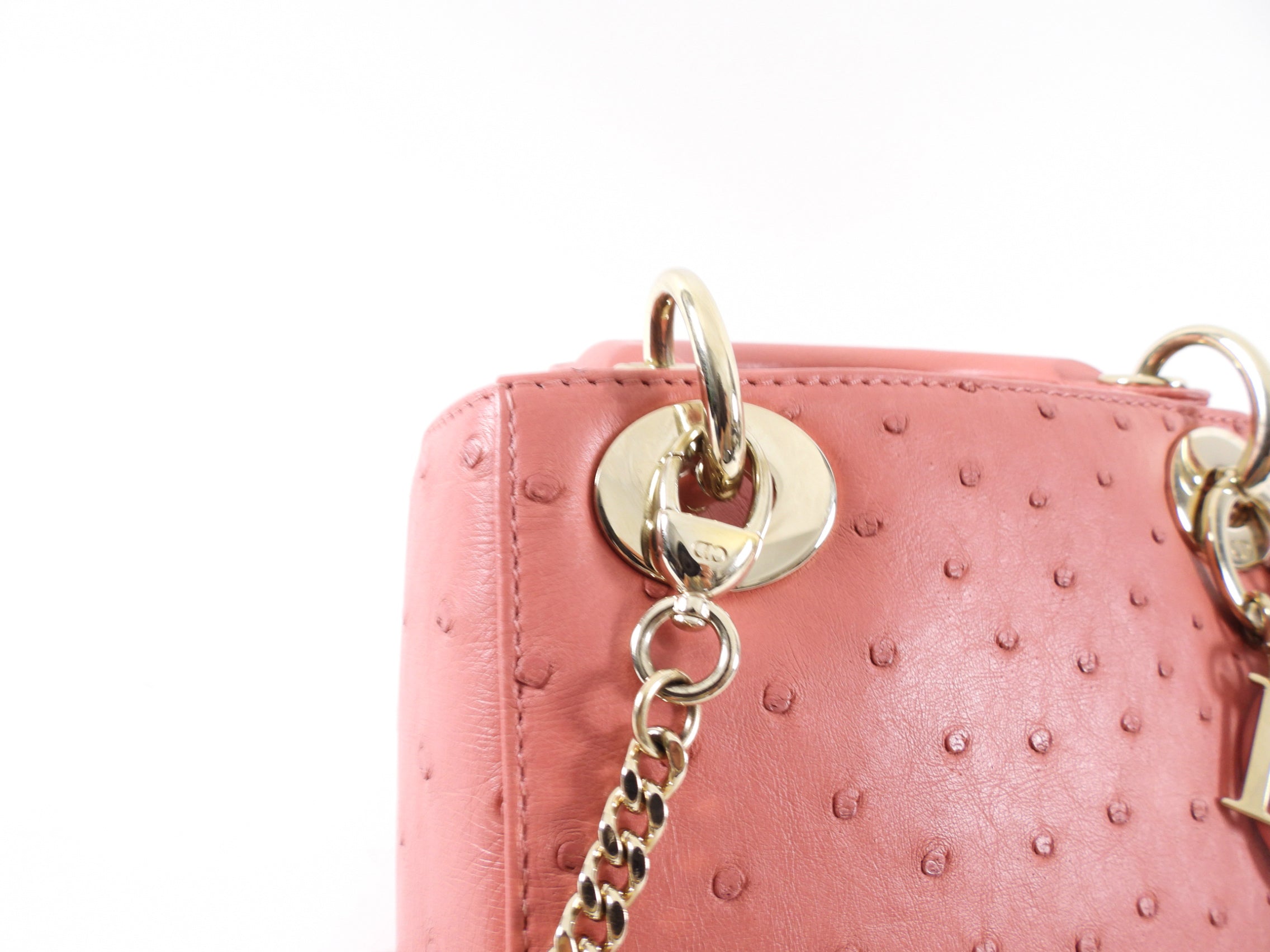 Christian Dior Lady Dior Mini Bag in Pink Ostrich Leather - Luxury Crossbody Purse for Women, Perfect for Evening Parties & Special Occasions