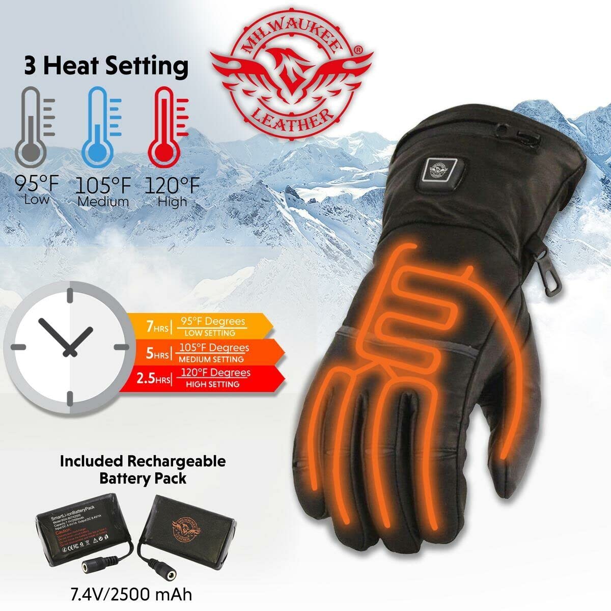 Heated Leather Gauntlet Gloves for Men - Touchscreen Compatible, Medium Size - Winter Motorcycle Riding & Outdoor Activities