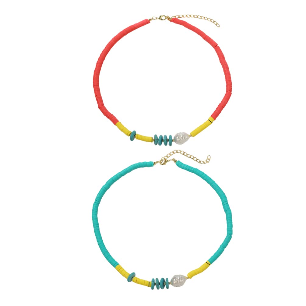Holibanna Rainbow Beaded Necklace Set - 2pcs Pearl Clay Choker for Women & Girls | Beach Jewelry & Party Wear