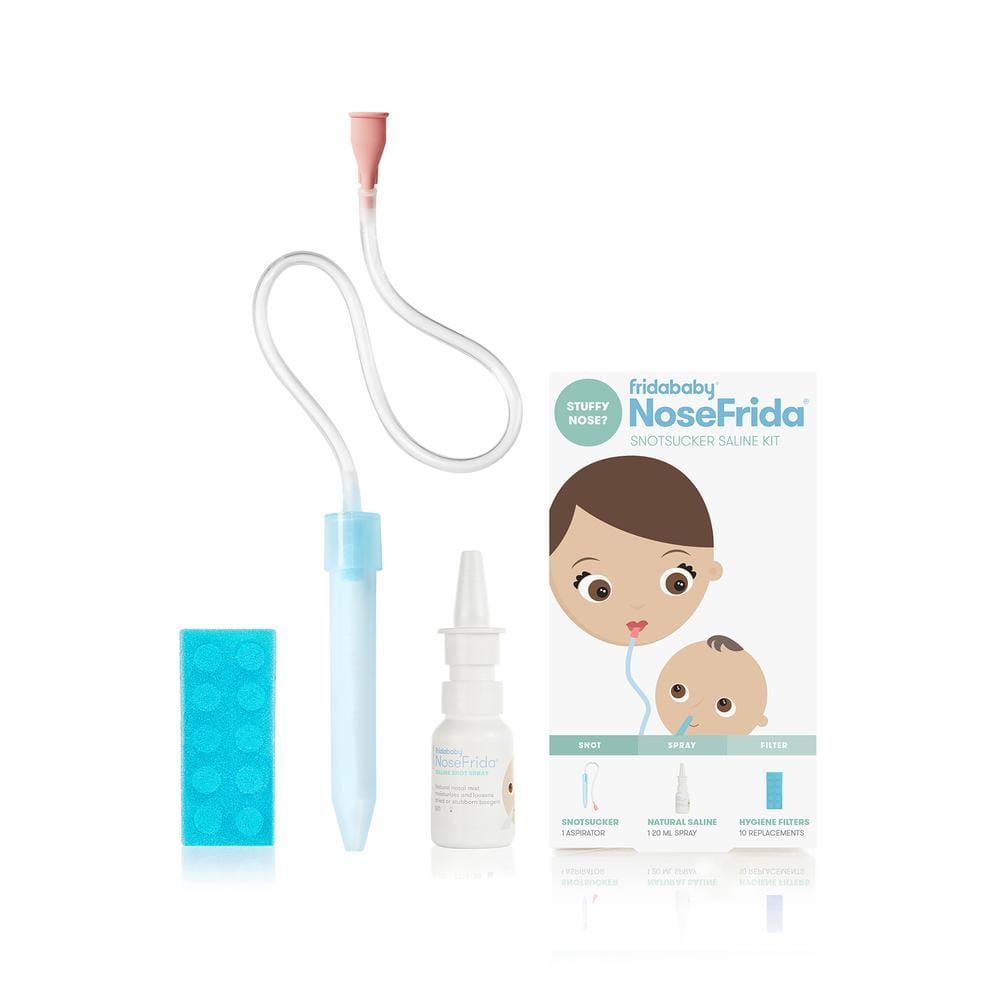 FridaBaby NoseFrida Nasal Aspirator with Saline Spray Kit - Safe & Hygienic Baby Nose Cleaner for Newborns & Infants - Relieves Congestion & Helps with Cold, Flu & Allergies - Perfect for Nursery, Travel & Home Use
