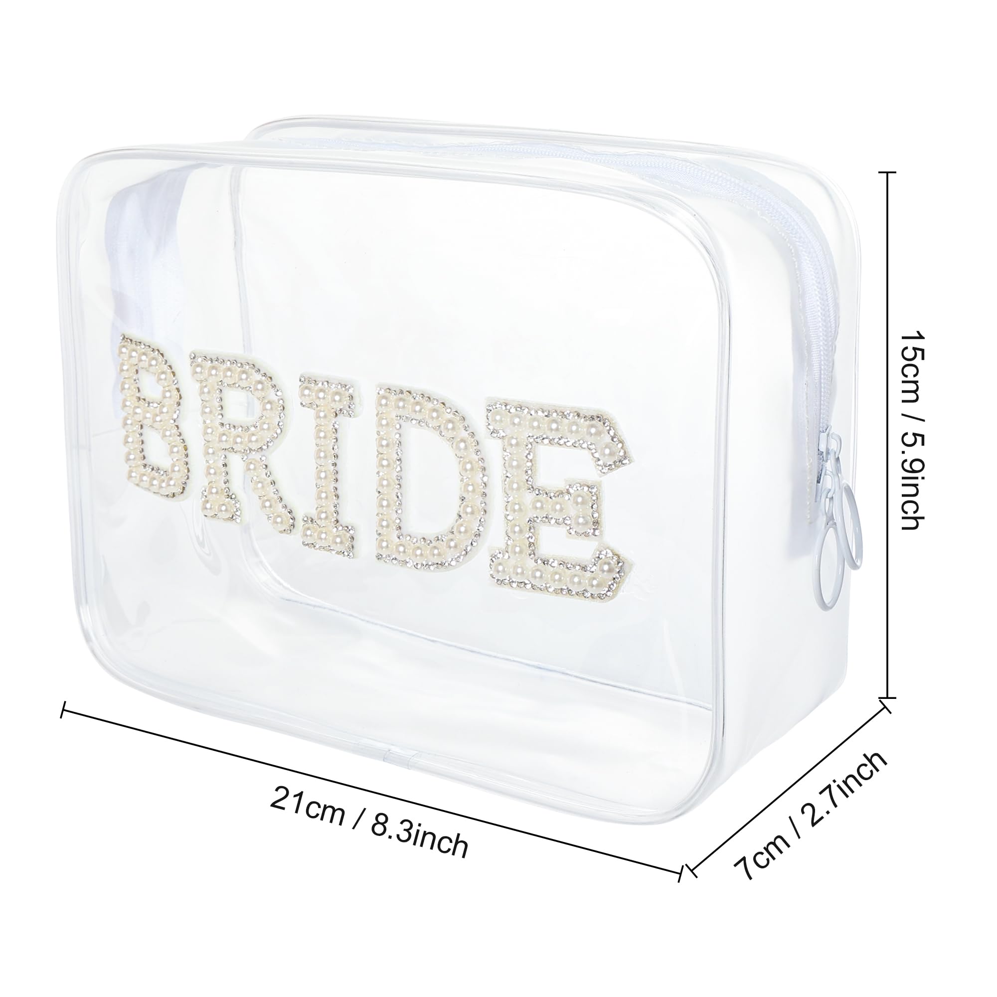 SUMERSHA Clear PVC Cosmetic Bag with Pearl Rhinestone Patch - Zippered Makeup Pouch for Brides | Perfect Bridal Shower Gift & Wedding Essential for Travel & Bachelorette Parties