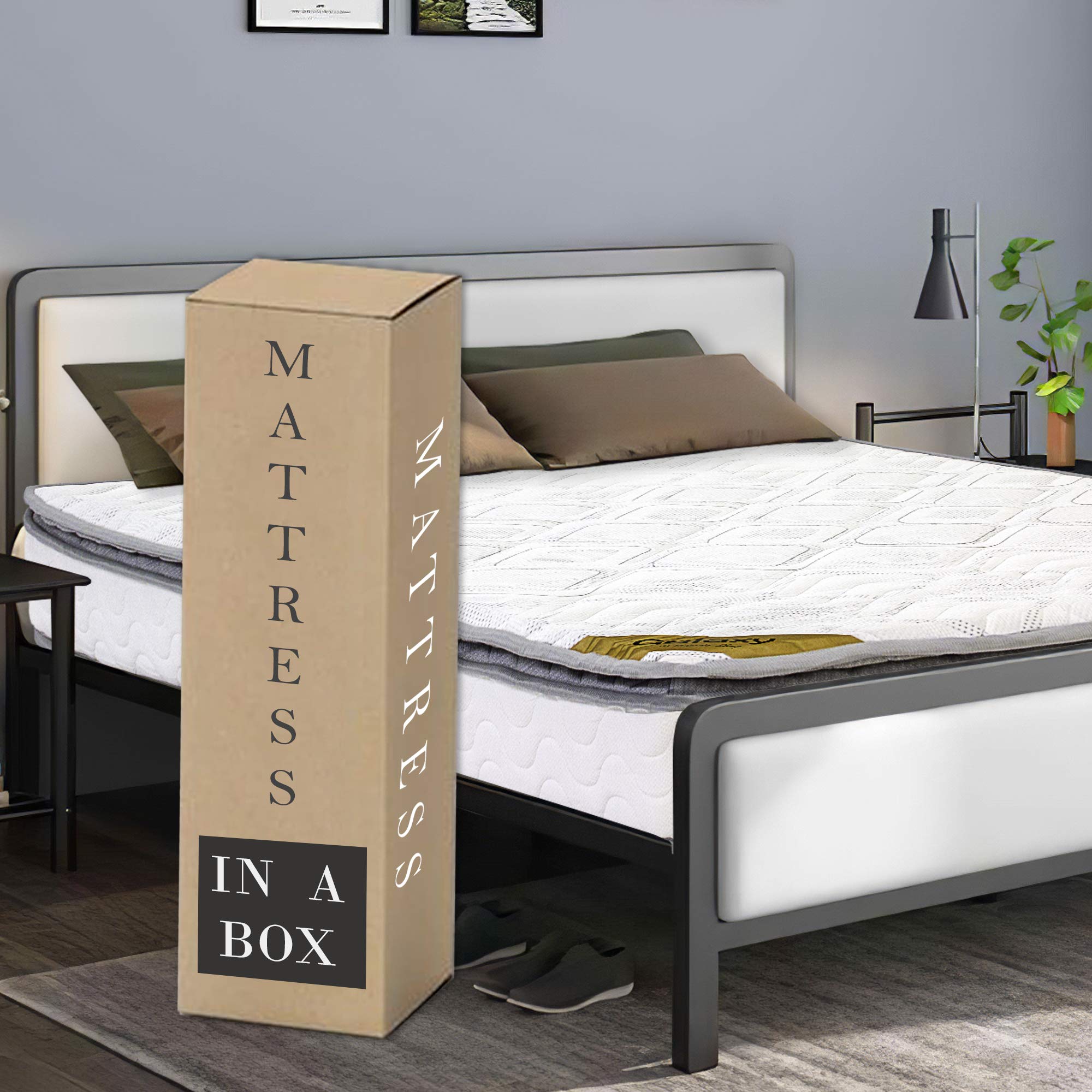 9-Inch Medium Firm Pocketed Coil Innerspring Mattress with Foam Encased Pillowtop - Full Size, Back Support, White - Perfect for Guest Rooms, Dormitories & Home Use