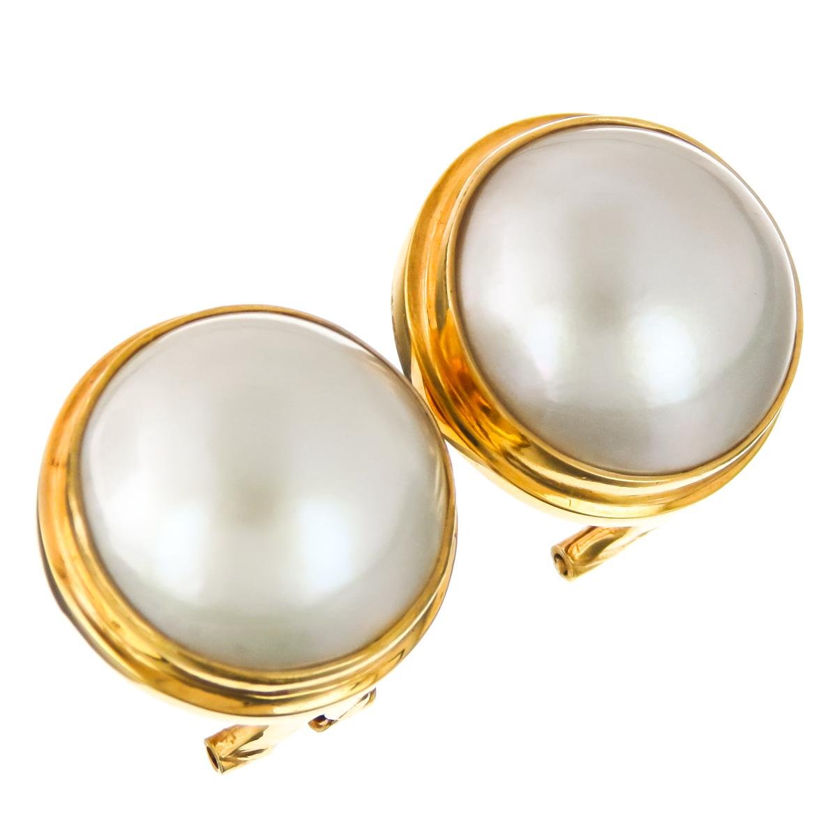 Gold Plated Sterling Silver South Pacific White Mabe Cultured Pearl Omega Post Earrings - Elegant Pearl Jewelry for Women, Perfect for Weddings, Parties & Special Occasions