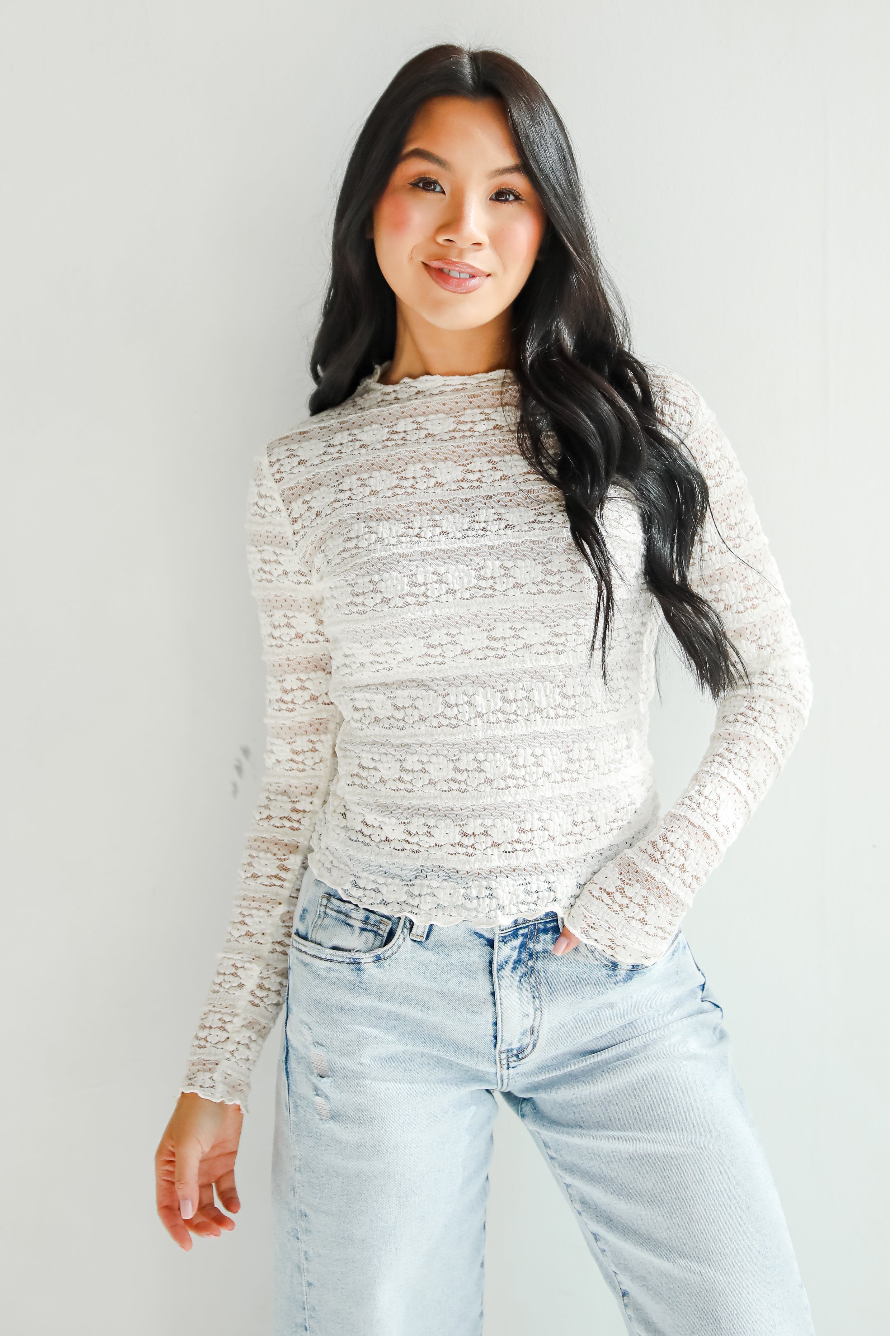 Elegant Cream Lace Top for Women - Soft Daily Wear Blouse with Feminine Lace Details - Perfect for Date Nights, Office Wear & Special Occasions