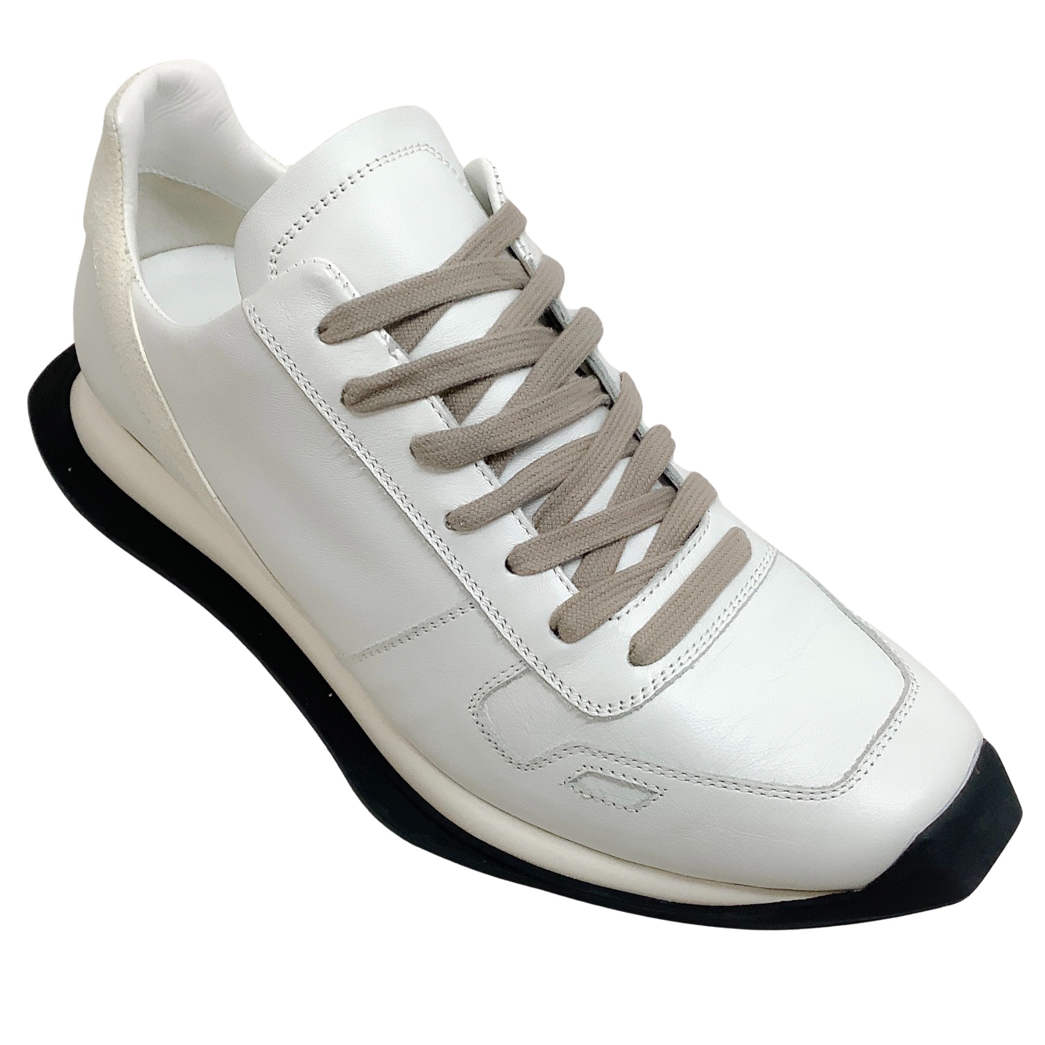 Rick Owens Chalk White Runner Lace Up Sneakers - Men's High-Top Fashion Shoes for Streetwear & Casual Outfits | Perfect for Urban Style & Everyday Wear